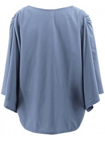 Baby Dolls & Chemises Women Blouse Tops Sexy Solid Deep V Neck Loose Long Sleeve T Shirts Blouse Top - Light Blue - CD18WUORN...