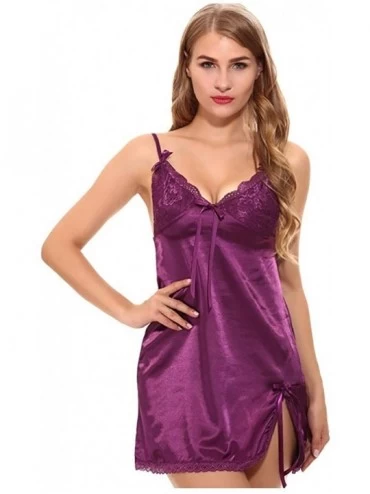 Slips Womens Sexy Camis Nightdress Solid Bra Chemise Spaghetti Strap Underwear Lingerie - Purple - C6193U3KTD0 $15.53