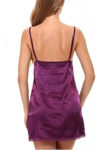 Slips Womens Sexy Camis Nightdress Solid Bra Chemise Spaghetti Strap Underwear Lingerie - Purple - C6193U3KTD0 $15.53