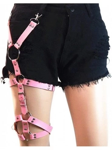 Garters & Garter Belts Sexy Women Bondage Bands PU Leather Thigh Belt Garter Adjustable Leg Harness - Pink - CV19E4DACH6 $30.96