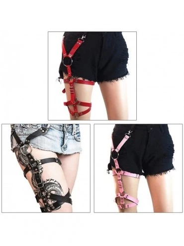 Garters & Garter Belts Sexy Women Bondage Bands PU Leather Thigh Belt Garter Adjustable Leg Harness - Pink - CV19E4DACH6 $12.55