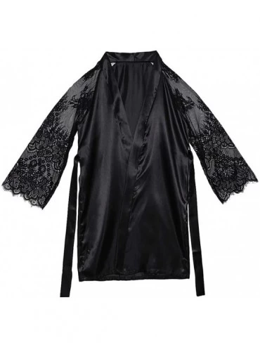 Accessories Pure Color Plus Size Nightgown for Women Relax and Feel Comfortable See-Through Blouses - Black - CR198N0WC8T $45.54