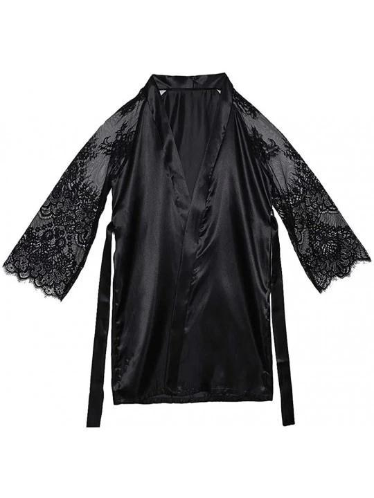 Accessories Pure Color Plus Size Nightgown for Women Relax and Feel Comfortable See-Through Blouses - Black - CR198N0WC8T $30.57
