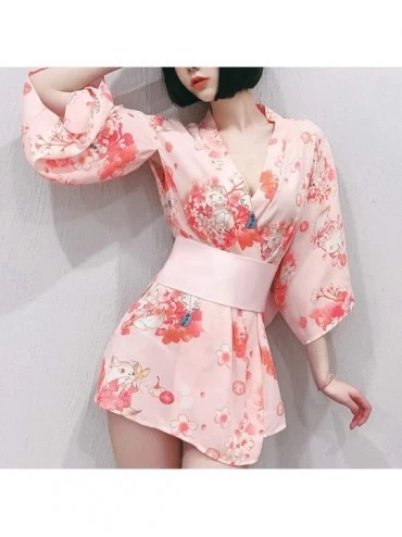 Robes Women Erotic Lingerie Japanese Sakura Cat Kimono Bathrobe Anime Cosplay Yukata - CE19E4IEQKQ $28.17
