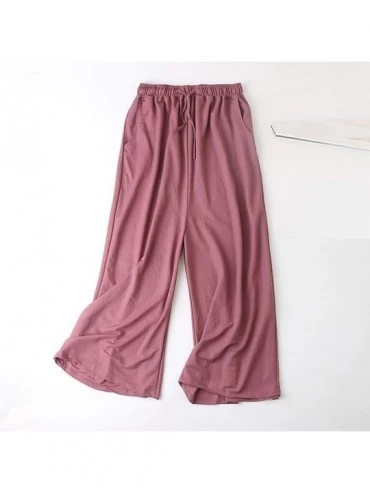 Bottoms Wide Leg Pants Women Ankle Length Pants with Pocket Drawstring Elastic Waist Comfy Loose Pants Lounge Pajama Pants Wi...