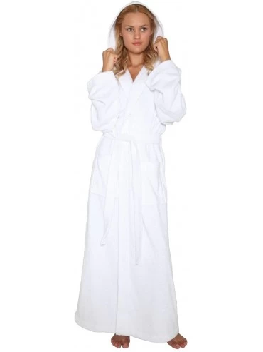 Robes Women's Pacific Style Full Length Tall Hooded Turkish Cotton Bathrobe - White - CO1190EYVGN $76.51