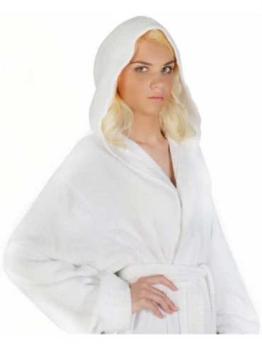 Robes Women's Pacific Style Full Length Tall Hooded Turkish Cotton Bathrobe - White - CO1190EYVGN $45.49