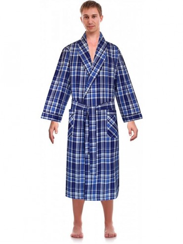 Robes Classical Sleepwear Men's Woven Shawl Collar Robe - Cobalt Blue- Plaid (0174) - C112O5UY7YW $53.10