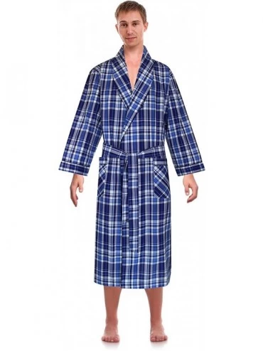 Robes Classical Sleepwear Men's Woven Shawl Collar Robe - Cobalt Blue- Plaid (0174) - C112O5UY7YW $49.87