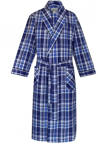 Robes Classical Sleepwear Men's Woven Shawl Collar Robe - Cobalt Blue- Plaid (0174) - C112O5UY7YW $22.67