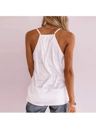 Slips Womens Tank Tops Sleeveless Spaghetti Strap Shirts Solid Color Loose V-Neck Lace Camis Vest Casual Tunic Blouses - Whit...