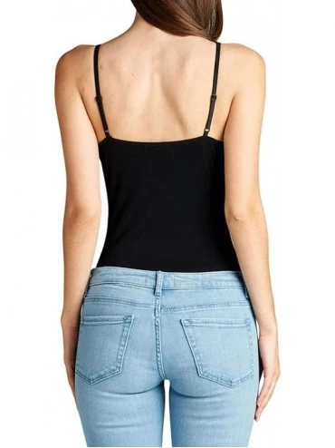 Shapewear Ladies Solid Cami Bodysuit w/Adjustable Spaghetti Straps - Black - CE12NRQ1OI8 $9.50