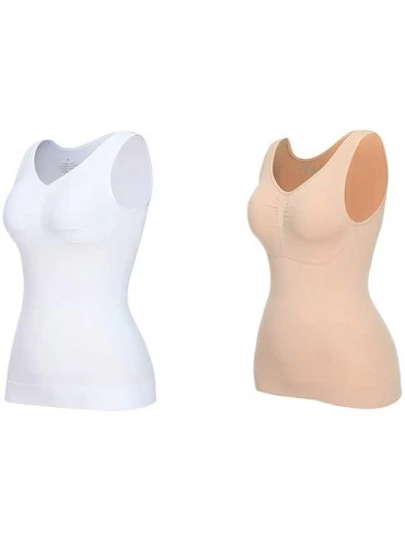 Shapewear 3 in 1 Sculpting Body Shaping Cami Women Seamless Tank Top Tummy Control Shapewear - Beige+white - CN190HR47U7 $24.10