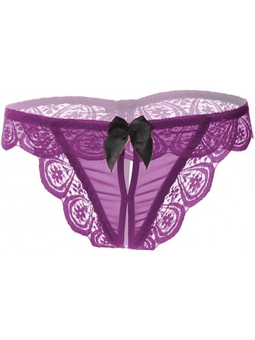 Panties Women Mesh Lace Low Waist Traceless Underwear Panties Lingerie Briefs Sexy Briefs Panties - Purple - CK19537SGNR $19.77