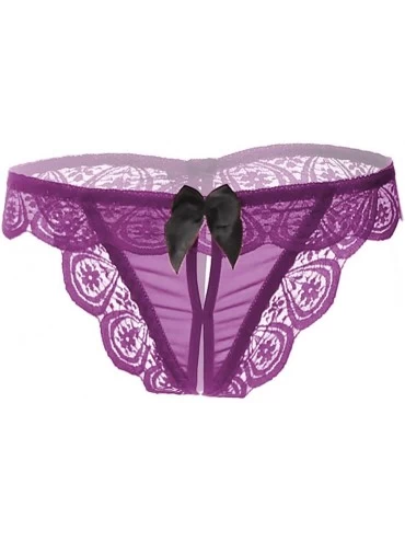 Panties Women Mesh Lace Low Waist Traceless Underwear Panties Lingerie Briefs Sexy Briefs Panties - Purple - CK19537SGNR $10.11