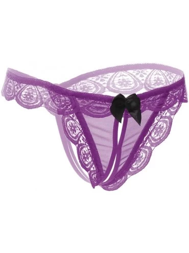 Panties Women Mesh Lace Low Waist Traceless Underwear Panties Lingerie Briefs Sexy Briefs Panties - Purple - CK19537SGNR $10.11