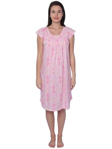Nightgowns & Sleepshirts Women's Cotton Blend Floral Print Short Sleeve Knit Nightgown - Pink_115 - CK12NRG7R0L $15.93