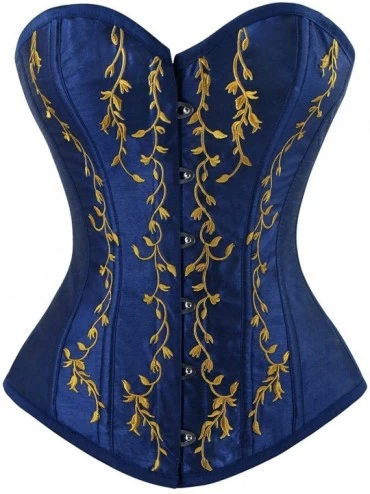 Bustiers & Corsets Women's Vintage Retro Floral Renaissance Embroidery Overbust Corset Top - Blue - CC189QEX0CR $24.37