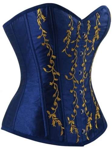 Bustiers & Corsets Women's Vintage Retro Floral Renaissance Embroidery Overbust Corset Top - Blue - CC189QEX0CR $24.37