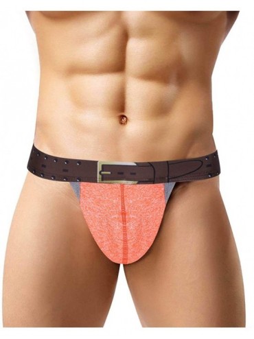 G-Strings & Thongs Men's Big Pouch Thong Sexy Gay Low Rise Bulge Men Strapless Jockstrap Bikini Underwear - Orange - CX19847H...