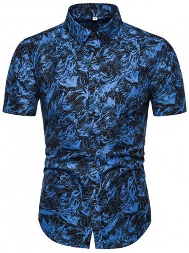 Undershirts Men's Fashion Print Casual Slim Fit Button Down Short Sleeve Shirt Top - Blue B - C0194TNAC34 $30.95