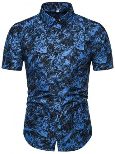 Undershirts Men's Fashion Print Casual Slim Fit Button Down Short Sleeve Shirt Top - Blue B - C0194TNAC34 $13.80