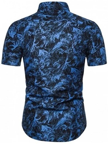 Undershirts Men's Fashion Print Casual Slim Fit Button Down Short Sleeve Shirt Top - Blue B - C0194TNAC34 $13.80
