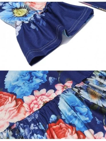 Slips Women's 3/4 Ruffle Sleeve Floral Loose Swing Casual Short T-Shirt Tunic Tops - Pat2 - CT18DAAQKMX $30.01