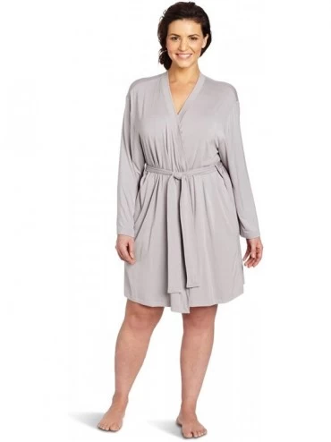 Robes Women's Plus-Size Wrap Robe- Gray- 1X - C9119QECZR9 $34.87