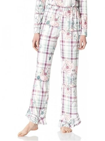 Sets Women's Knit Long Sleeve Top & Flounces Flare Pants Sleepwear Floral Printed Pajama Set Small-XX-Large - Pink - CT18ADT7...