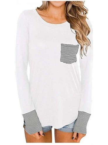 Slips Women Solid Blouse Long Sleeve Stripe Stitching Casual Shirt Pullover Tops Tunics - White - CT193GKR3U9 $35.93