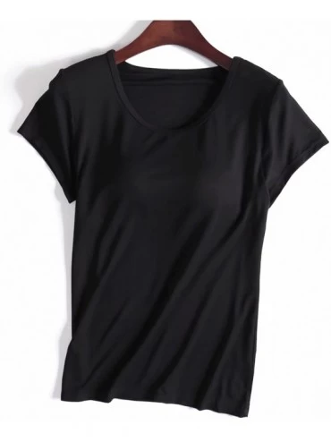 Camisoles & Tanks Women's Modal Padded Built-in-Bra T-Shirts Short-Sleeve Crew Neck Wireless Bra Tops Tee Plus Size - Black -...