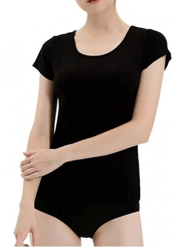 Camisoles & Tanks Women's Modal Padded Built-in-Bra T-Shirts Short-Sleeve Crew Neck Wireless Bra Tops Tee Plus Size - Black -...