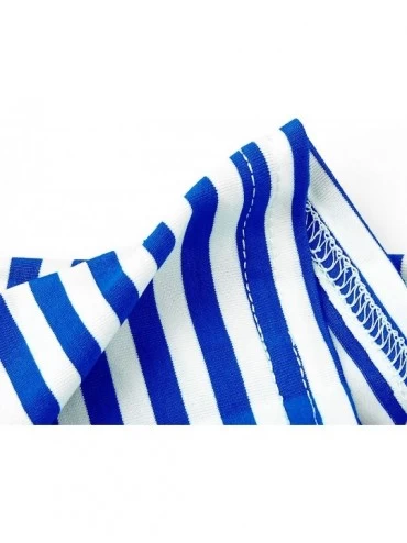 Sets Women Nightwear Short Sleeve Shirt and Shorts Pajama Set V Neck Sleepwear - Sapphire Blue Striped - CT19858GUU0 $24.66