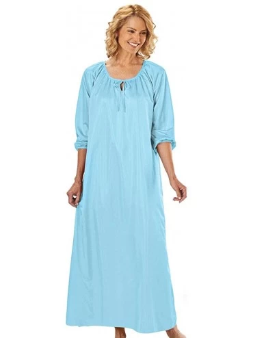 Nightgowns & Sleepshirts Women's Silky Night Gown - Long Sleeve Dress with Shirred Tie Neck - French Blue - CO18ZH9ZE74 $54.59