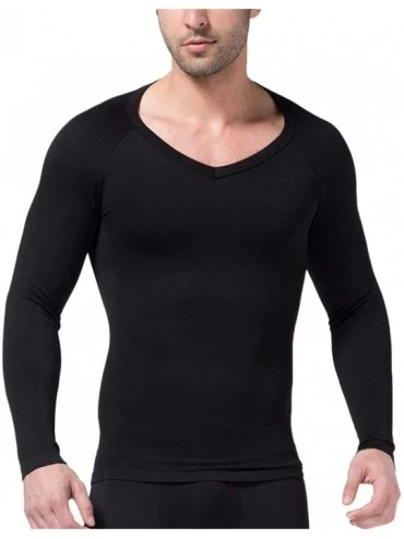 Shapewear Men's Short Sleeve Slim Fit V-Neck Seamless Compression T-Shirt Tops Undershirts - Black-longsleeve - CT18IGQA997 $...