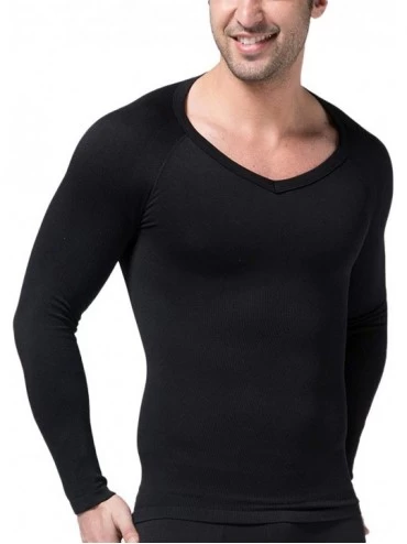 Shapewear Men's Short Sleeve Slim Fit V-Neck Seamless Compression T-Shirt Tops Undershirts - Black-longsleeve - CT18IGQA997 $...