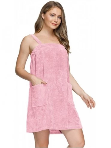 Robes Women Bath Wrap Towel for Shower with Pocket Straps Robe&Facial Headband - Pink - C319CGU2DTS $23.91