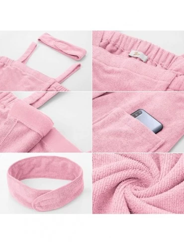 Robes Women Bath Wrap Towel for Shower with Pocket Straps Robe&Facial Headband - Pink - C319CGU2DTS $23.91