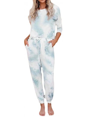 Sets Women Homwear Jogging Pants Trousers Tie-Dyed Casual Long/Short-Sleeve Pajamas PJ Set - 4 - CX19D0T3WRH $77.17