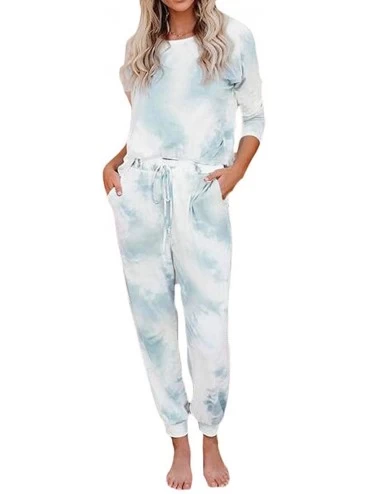 Sets Women Homwear Jogging Pants Trousers Tie-Dyed Casual Long/Short-Sleeve Pajamas PJ Set - 4 - CX19D0T3WRH $29.81