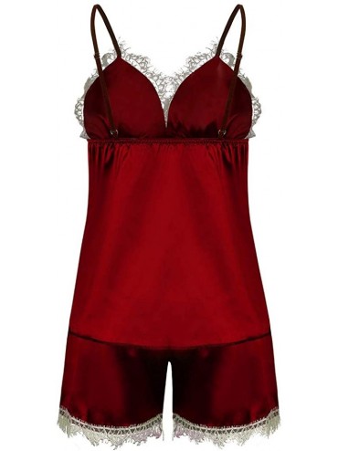 Baby Dolls & Chemises Women V-Neck Lingerie Sexy Lace Lingerie Nightwear Underwear Babydoll Short Sleepwear Set-S-XXL - Red -...