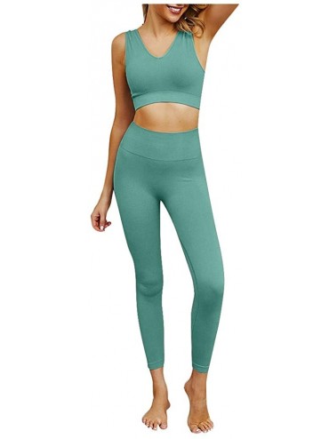 Robes Women Solid High Waisted Stretchy Slim Fit Sport Yoga Workout Two-Piece Outfits - Green - CK197ML3OZ4 $63.30