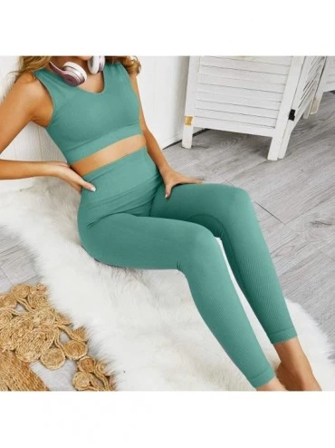 Robes Women Solid High Waisted Stretchy Slim Fit Sport Yoga Workout Two-Piece Outfits - Green - CK197ML3OZ4 $22.34