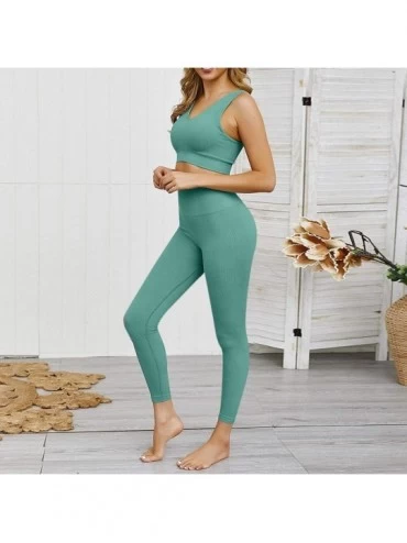 Robes Women Solid High Waisted Stretchy Slim Fit Sport Yoga Workout Two-Piece Outfits - Green - CK197ML3OZ4 $22.34