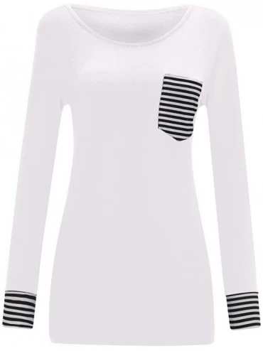 Slips Women Solid Blouse Long Sleeve Stripe Stitching Casual Shirt Pullover Tops Tunics - White - CT193GKR3U9 $15.04