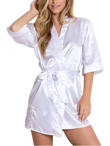 Robes Women's Kimono Robes-Solid Color Short Kimono Robe Bathrobe Soft Sleepwear Ladies Loungewear - White - CL194EZ7EY4 $20.40