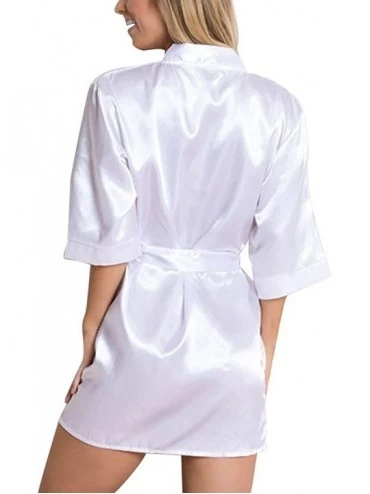 Robes Women's Kimono Robes-Solid Color Short Kimono Robe Bathrobe Soft Sleepwear Ladies Loungewear - White - CL194EZ7EY4 $13.51
