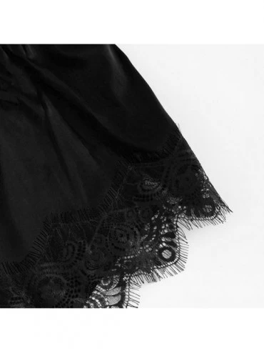 Baby Dolls & Chemises Women Sexy Bodysuit Fashion Silk Kimono Siamese Babydoll Nightgowns Nightwear Jumpsuit - Black-1 - CT18...