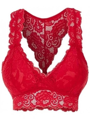 Bras Women Ladies Fashion Stretchy Floral Lace Hollow Out Bralette Bra Everyday Bras Red - CM198DNII2Z $19.47
